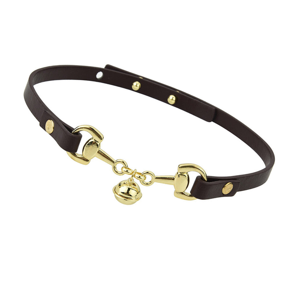 Modern Choker Necklace Featuring Double-Golden bell leather