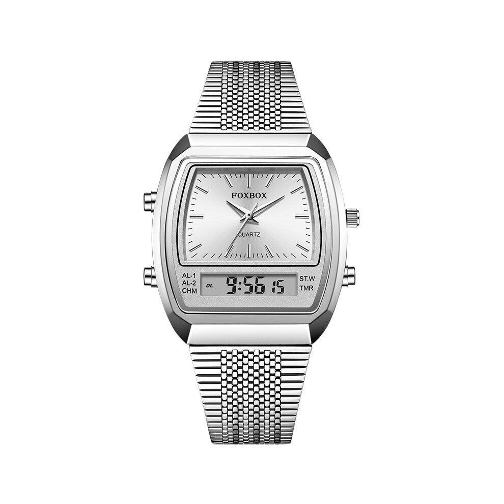 ( silver-white) LIGE FOXBOX Men Rectangle Watch LED Wristwatch Boys Digital Quartz Sport Watches