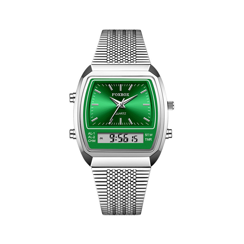 ( silver-green) LIGE FOXBOX Men Rectangle Watch LED Wristwatch Boys Digital Quartz Sport Watches