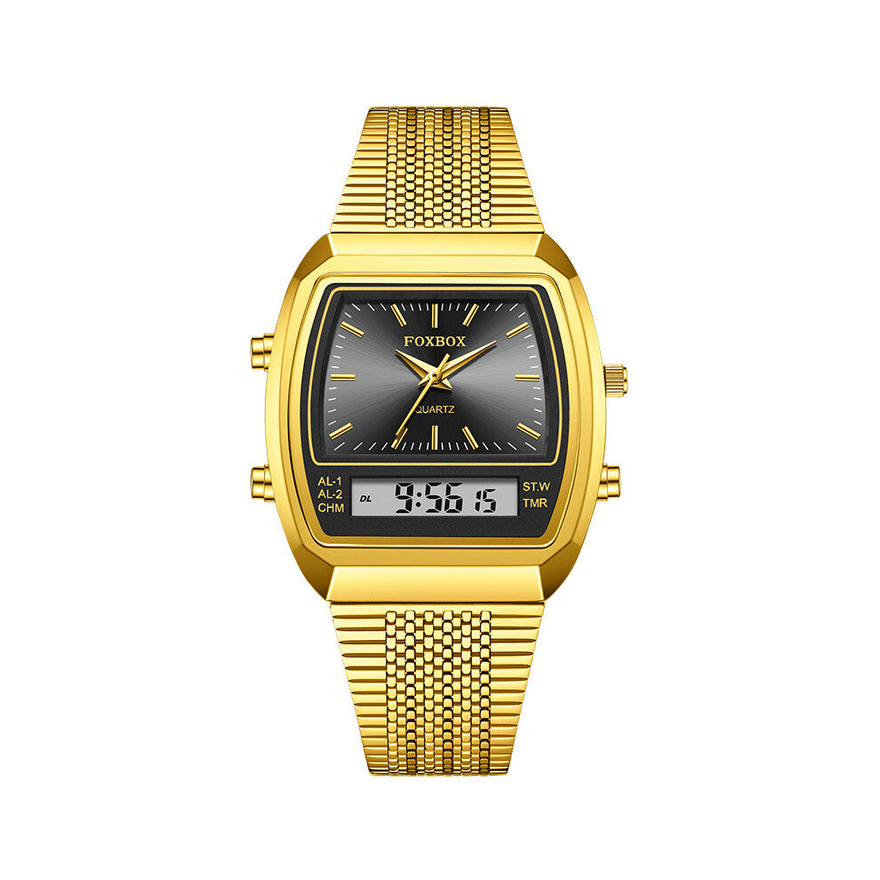 ( gold-black) LIGE FOXBOX Men Rectangle Watch LED Wristwatch Boys Digital Quartz Sport Watches
