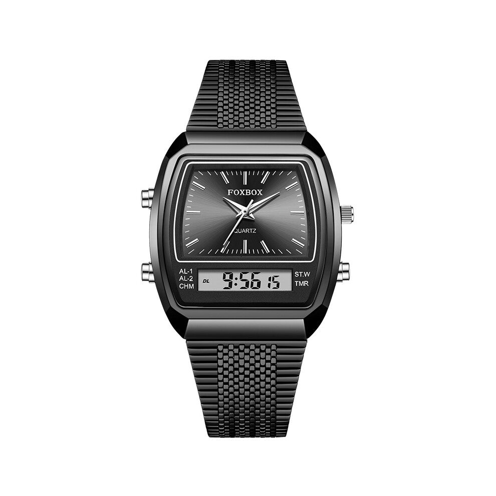 ( black-silver) LIGE FOXBOX Men Rectangle Watch LED Wristwatch Boys Digital Quartz Sport Watches