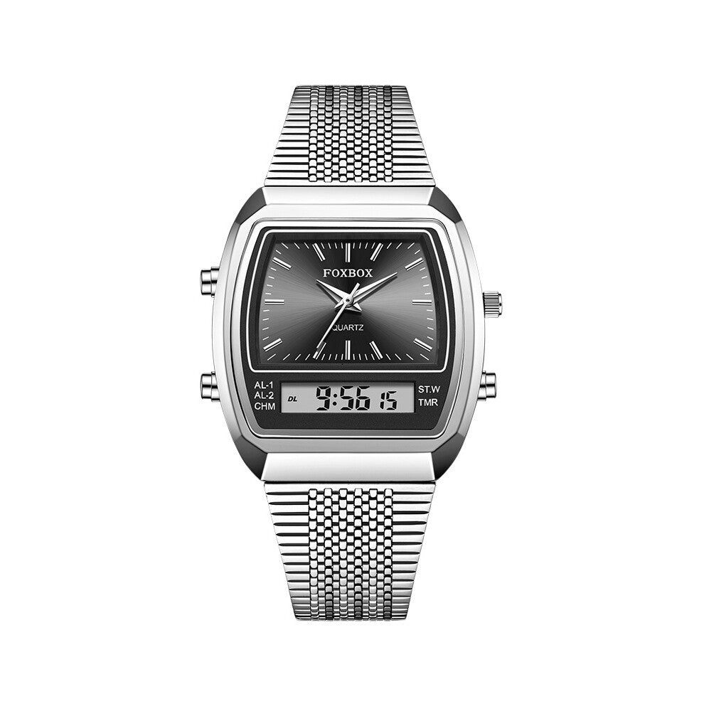(silver-black) LIGE FOXBOX Men's Rectangle Digital Watch Boys Sport Quartz Wristwatch Casual Outdoor