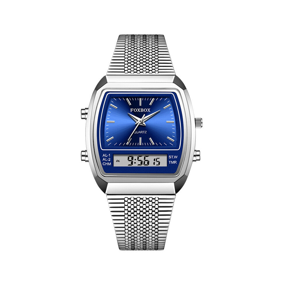 ( silver-blue) LIGE FOXBOX Men's Rectangle Digital Watch Boys Sport Quartz Wristwatch Casual Outdoor