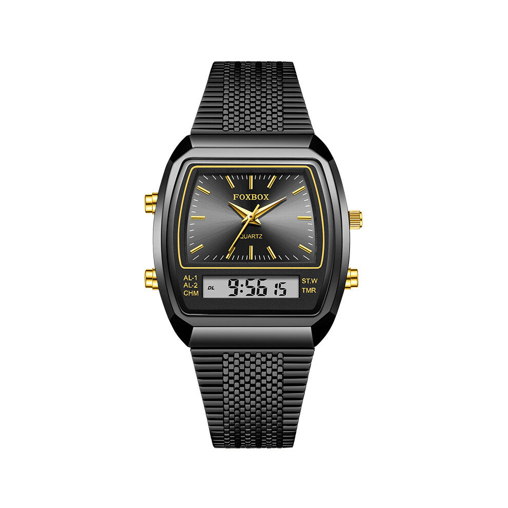 ( black-gold) LIGE FOXBOX Men's Rectangle Digital Watch Boys Sport Quartz Wristwatch Casual Outdoor