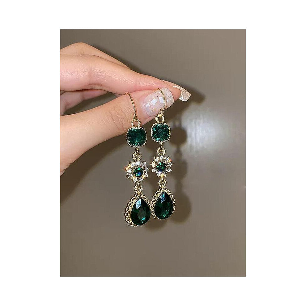 (Black, one size fits all) Elegant Green Drop Shaped Earrings, Fashion Jewelry for Party, Daily Clothing Decor, Trendy All-match & Exquisite Jewelry f