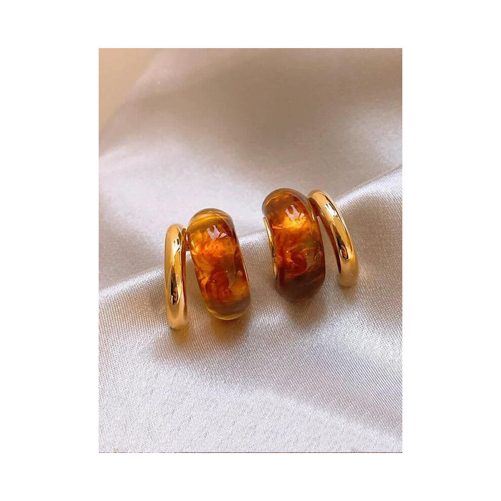 (Brown, one size fits all) Vintage Amber C-shaped Design Hoop Earrings, Fashionable Earrings for Women, Elegant All-match Fashion Accessories for Dail
