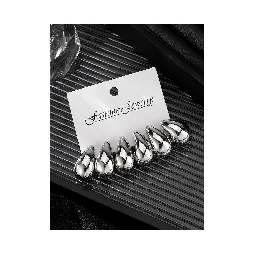 (Silver, one size fits all) Water Drop Earring Set 3 Pcs, Elegant Trendy Jewelry Accessories, Perfect Gift for Women & Girls, Stylish Design for Daily