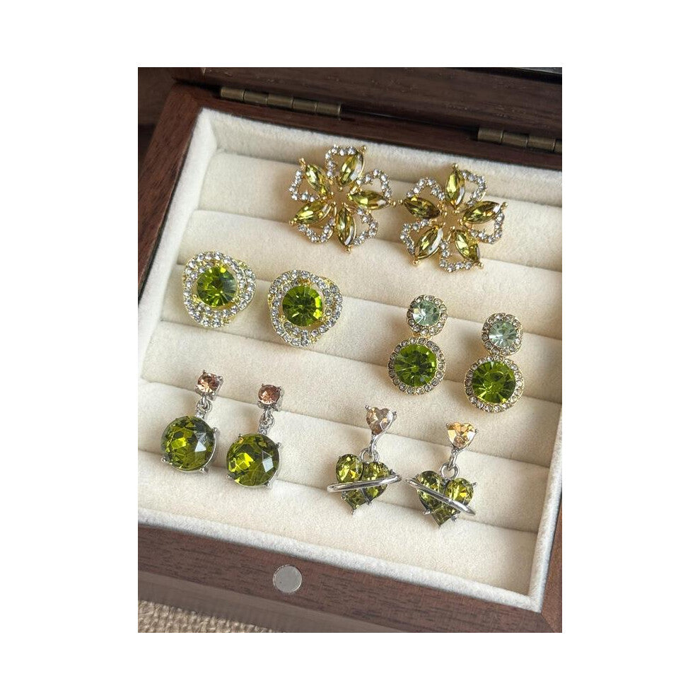 (Green, one size fits all) Elegant Temperament Rhinestone Decorated Earrings Set, Fashion Jewelry for Party, Daily Clothing Decor, Trendy All-match &