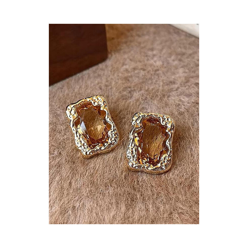 (Golden, one size fits all) Vintage Elegant Square Shaped Design Earrings, Fashion Jewelry for Party, Daily Clothing Decor, Trendy All-match & Exquisi