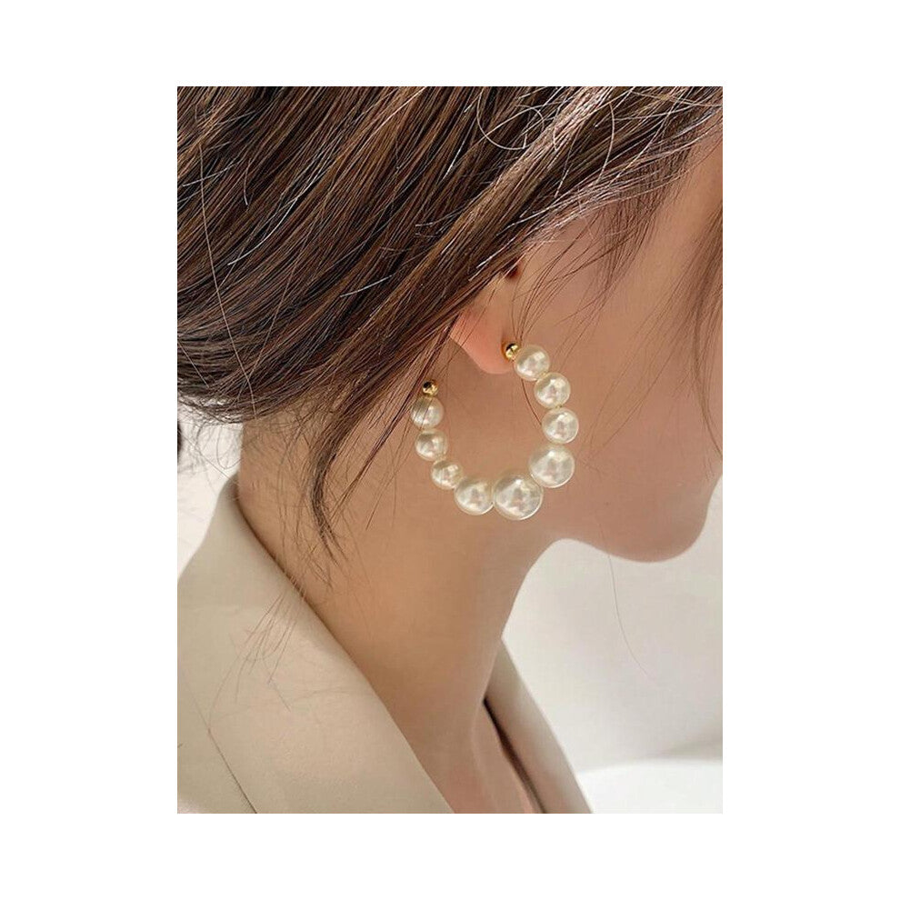 (White, one size fits all) Faux Pearl Decorated Hoop Earrings, Fashionable Jewelry for Women for Party, Daily Clothing Decor, Trendy All-match & Exqui