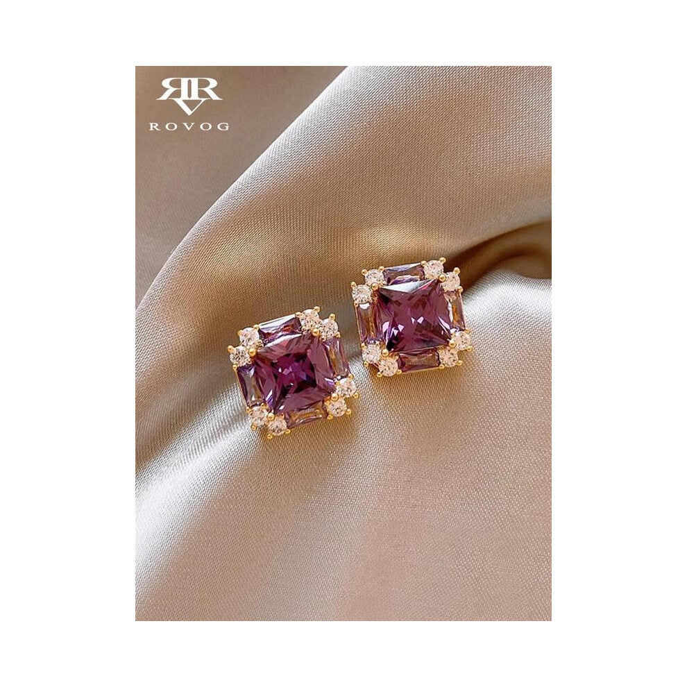 (Purple, one size fits all) Amethyst Decorated Square Shaped Earrings, Elegant Jewelry for Party, Daily Clothing Decor, Trendy All-match & Exquisite J