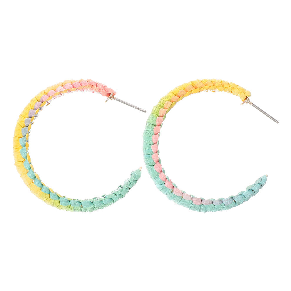 handmade raffia weaving earrings geometric dangler jewelry for women