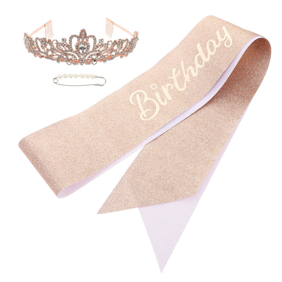 birthday tiara and sash set glitter crown princess party accessories