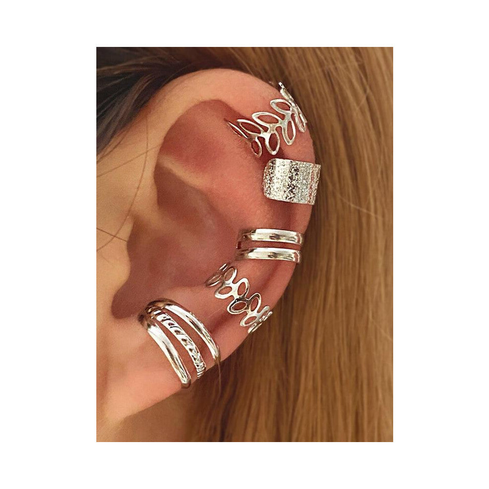 (Silver, one-size) Simple Hollow Leaf Design Alloy Ear Cuff, Double Layer & Triple Layer Ear Cuff, Elegant Fashion Versatile Accessories, Jewelry Gift