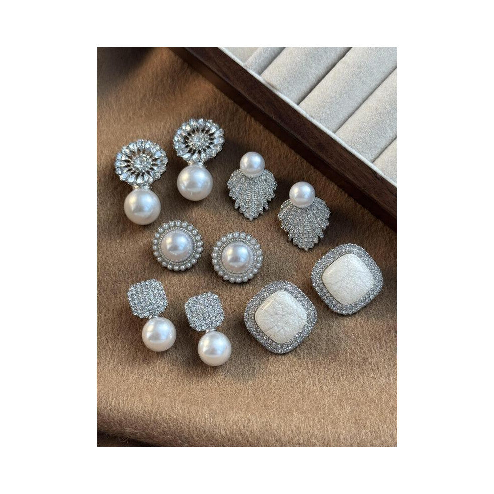 (Golden, one size fits all) Faux Pearl & Rhinestone Decorated Earrings Set, Fashion Jewelry for Party, Daily Clothing Decor, Trendy All-match & Exquis