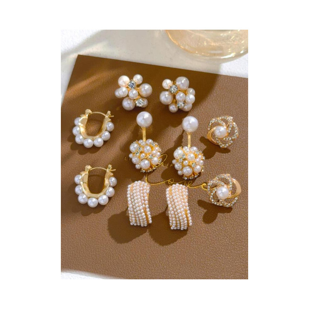 (Golden, One size fits all.) Elegant Faux Pearl & Rhinestone Decorated Earrings Set, Fashion Jewelry for Party, Daily Clothing Decor, Trendy All-match