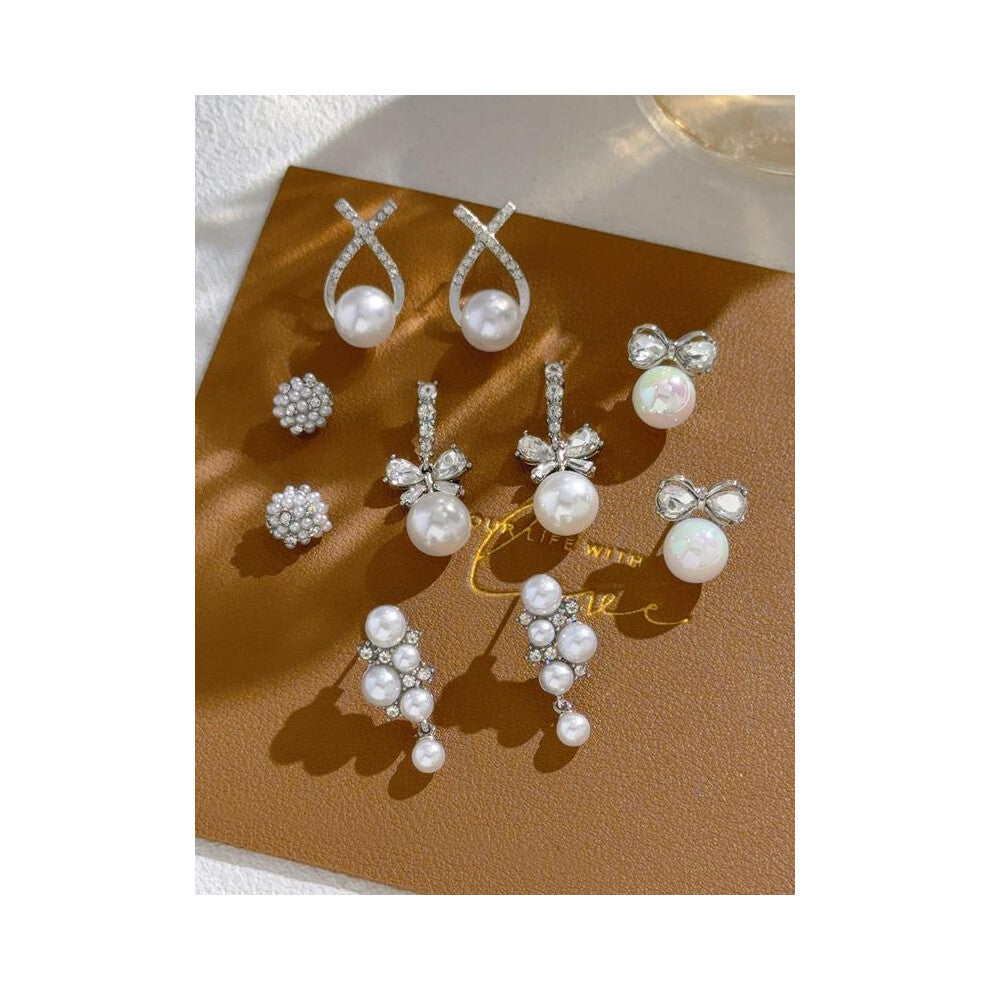 (Silver, One size fits all.) Elegant Faux Pearl Decorated Earrings Set, Faux Pearl Decorated Earrings, Fashion Jewelry for Party, Daily Clothing Decor