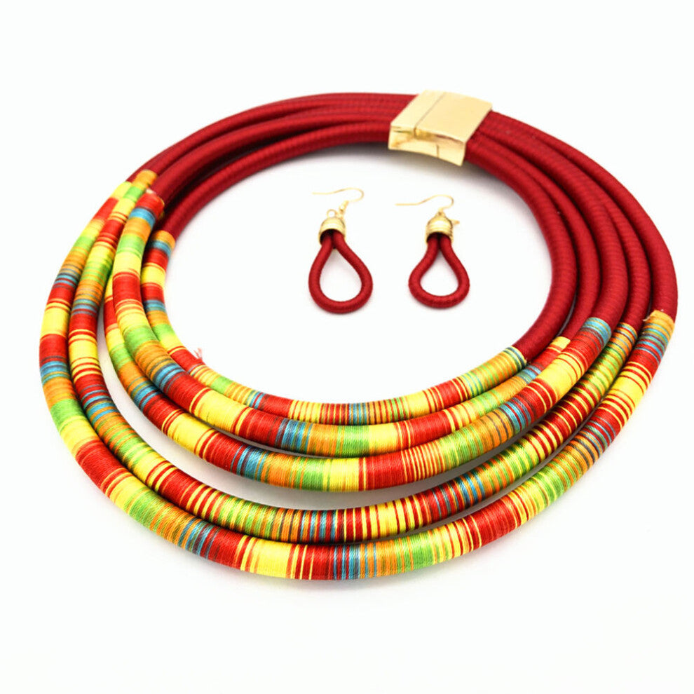 multilayer choker earrings set with hand-woven red necklace for women