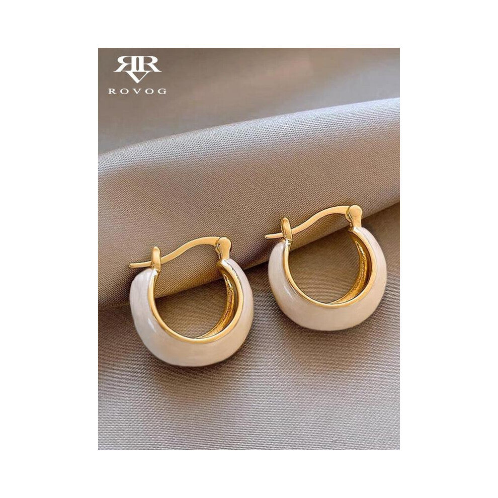 (White, one size fits all) Luxury Minimalist French Vintage Style Unique Women's Ear Hoops, Premium Quality Fashionable Accessory for Chic Look
