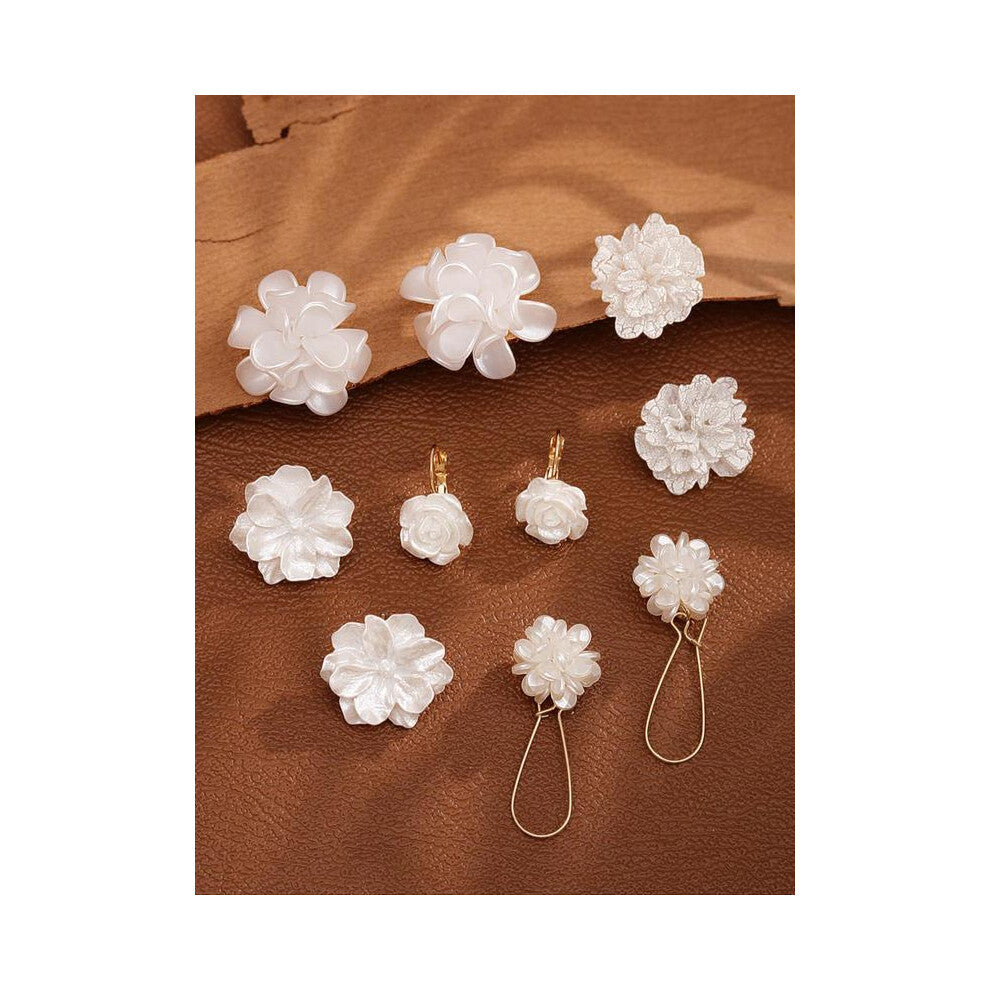 (White, one-size) Elegant Flower Design Stud & Dangle Earrings, Fashion Jewelry for Party, Daily Clothing Decor, Trendy All-match & Exquisite Jewelry