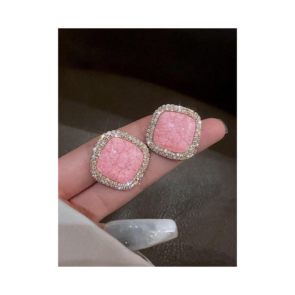 (Baby Pink, one size fits all) Fashionable Square Shaped Rhinestone Decorated Stud Earrings, Elegant Jewelry for Party, Daily Clothing Decor, Trendy A