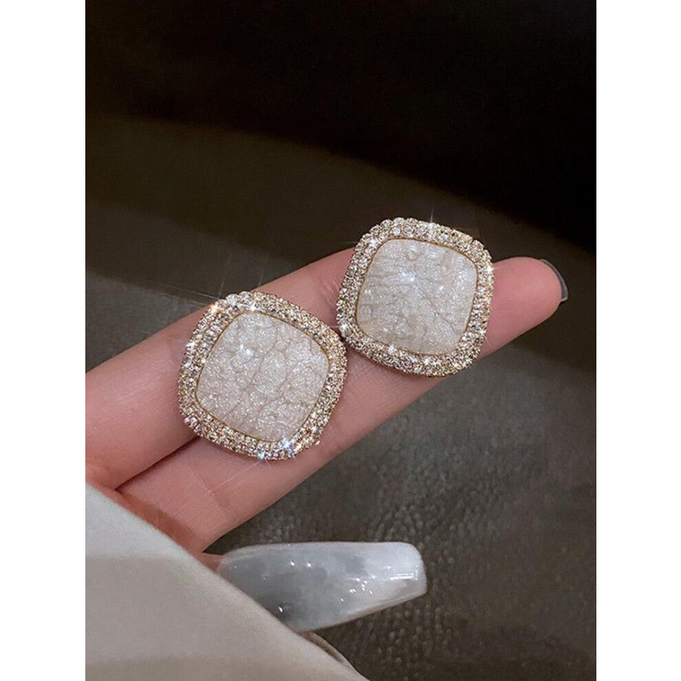 (Golden, one size fits all) Fashionable Square Shaped Rhinestone Decorated Stud Earrings, Elegant Jewelry for Party, Daily Clothing Decor, Trendy All-