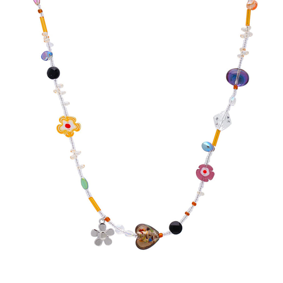 Colorful Acrylic Flower Pendant Necklace, Gothic Statement Choker, Beads and Clavicle Chain, Women's Jewelry