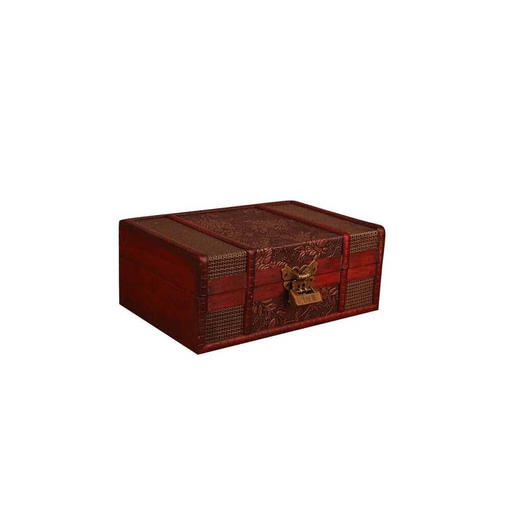 European vintage Wood box with lock storage box rectangle Desktop box antique wooden jewelry box