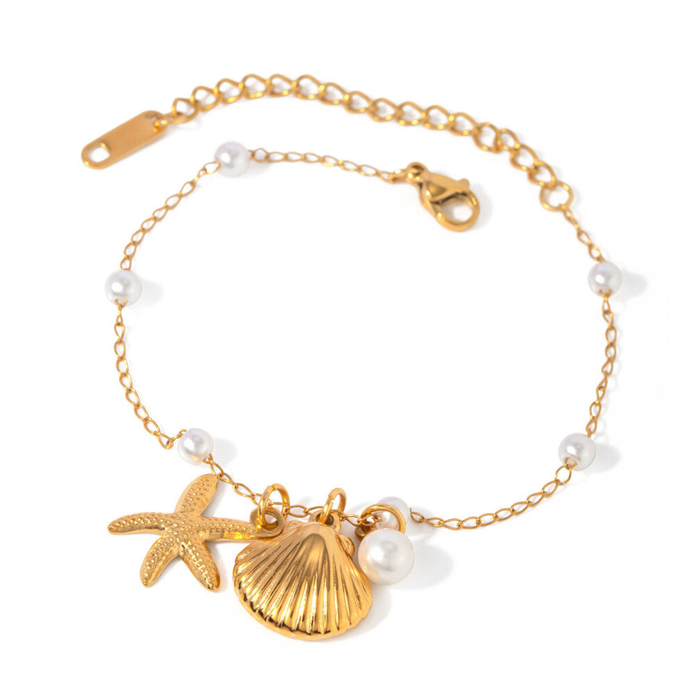 Starfish and Shell Necklace Stylish Pendant-Gold-color Bracelet
