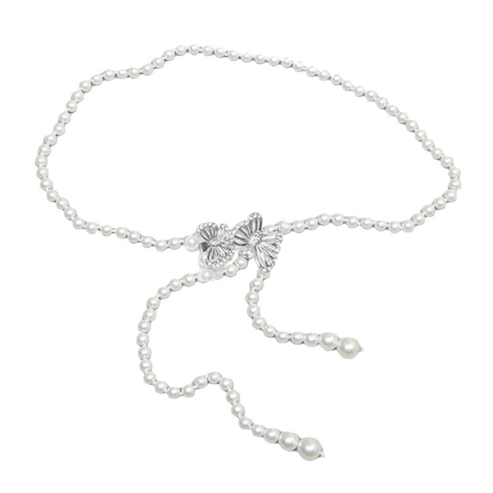 Summer Clothes Accessories Imitation Pearls-silver butterfly