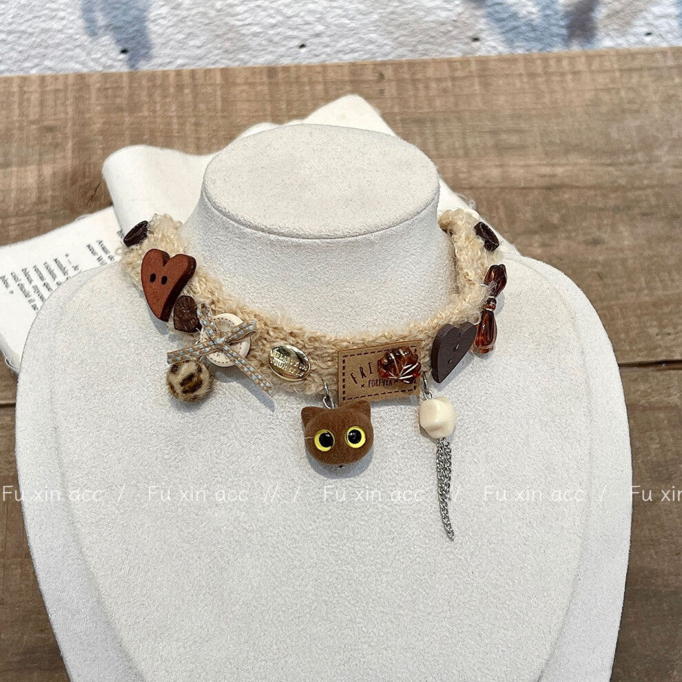 (Necklace A) Brown kitten necklace, cute and sweet, niche bracelet for autumn and winter, cat spice girl accessory collarbone chain