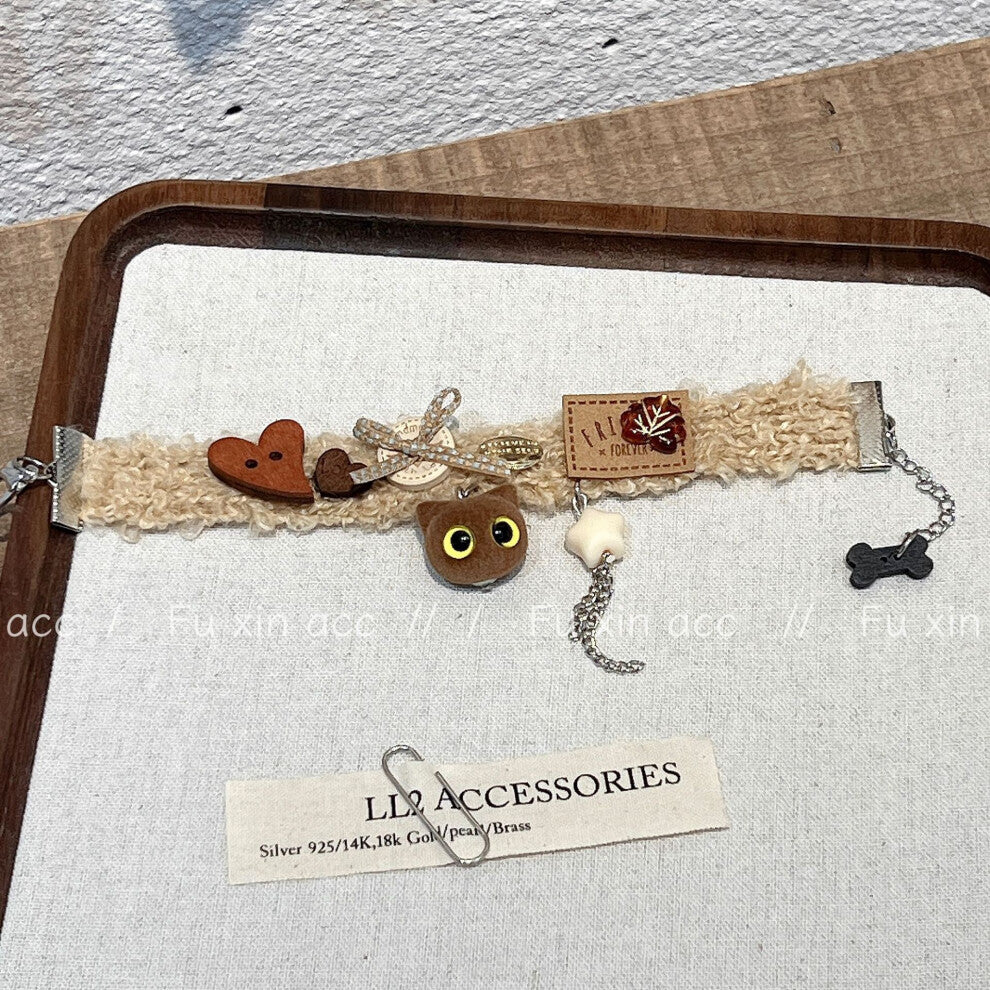 (Bracelet A) Brown kitten necklace, cute and sweet, niche bracelet for autumn and winter, cat spice girl accessory collarbone chain