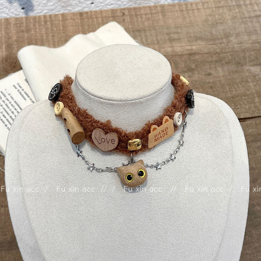 (Necklace B) Brown kitten necklace, cute and sweet, niche bracelet for autumn and winter, cat spice girl accessory collarbone chain