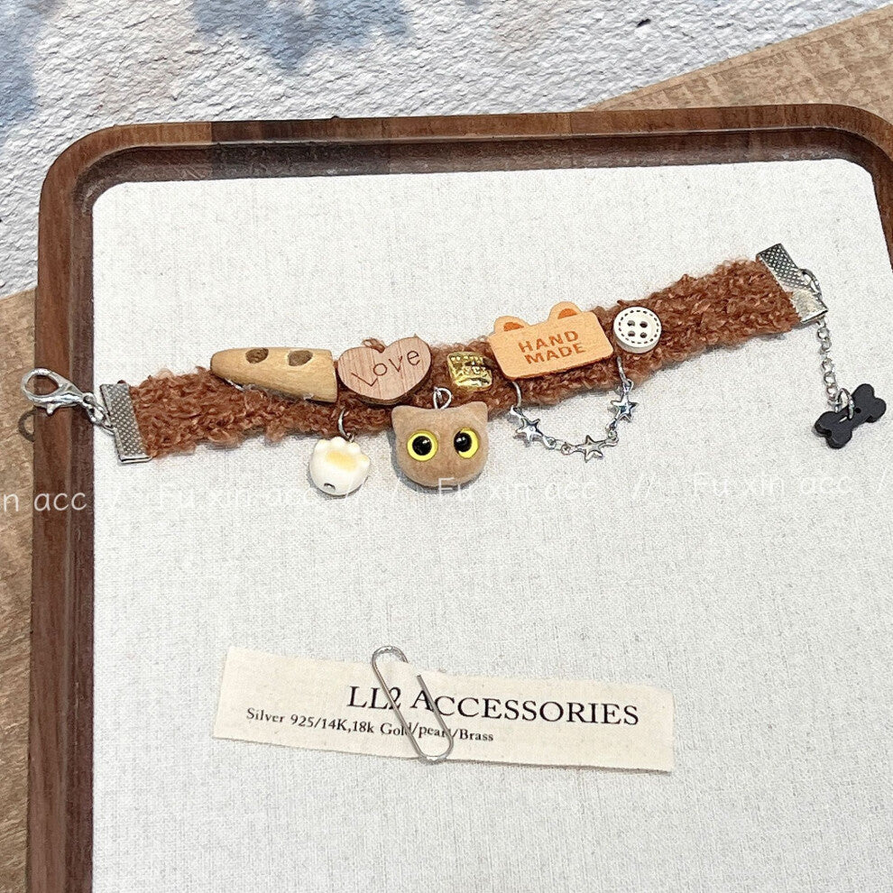 (Bracelet B) Brown kitten necklace, cute and sweet, niche bracelet for autumn and winter, cat spice girl accessory collarbone chain