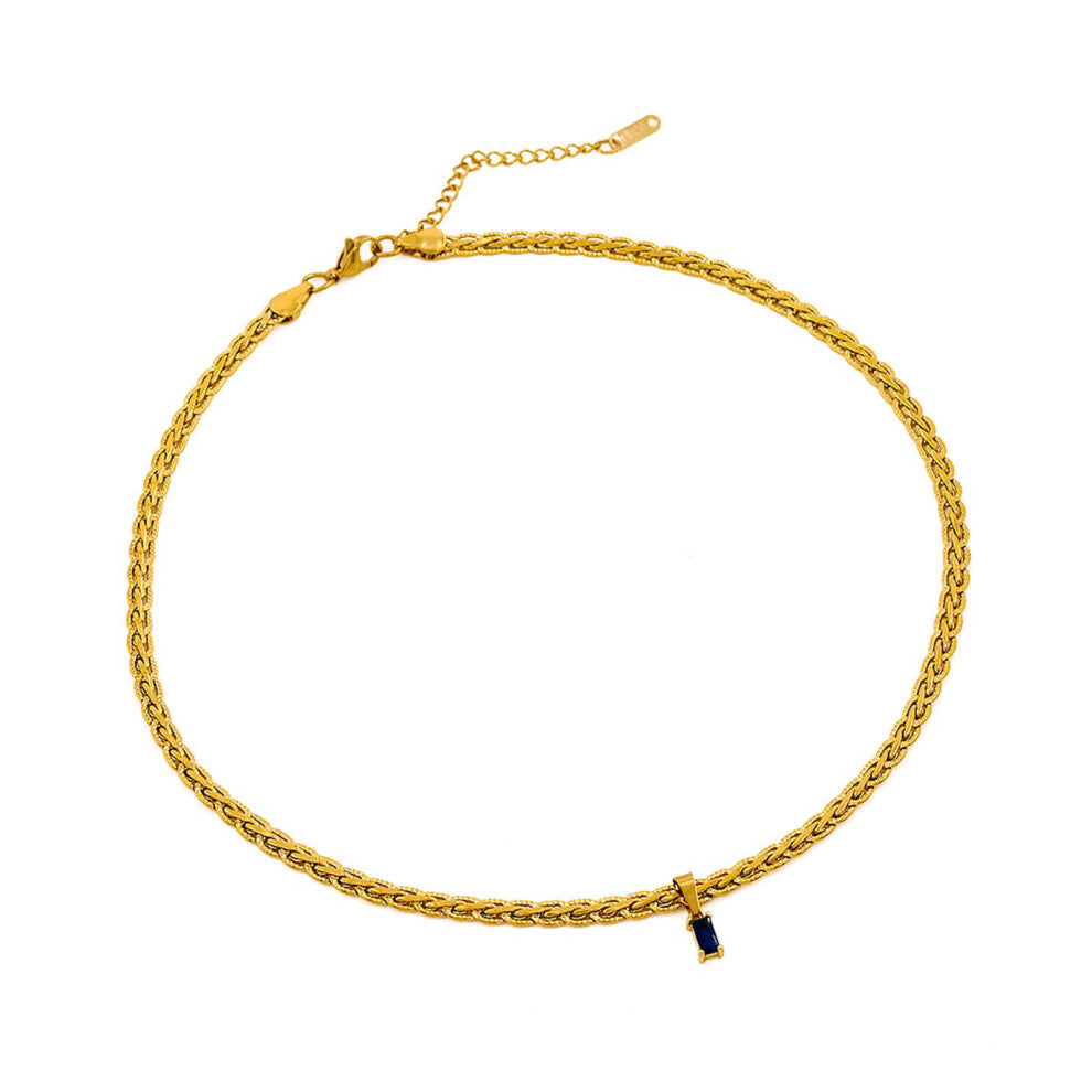 Colorful Square Zircon Embedded Pendant Necklace-Ink blue