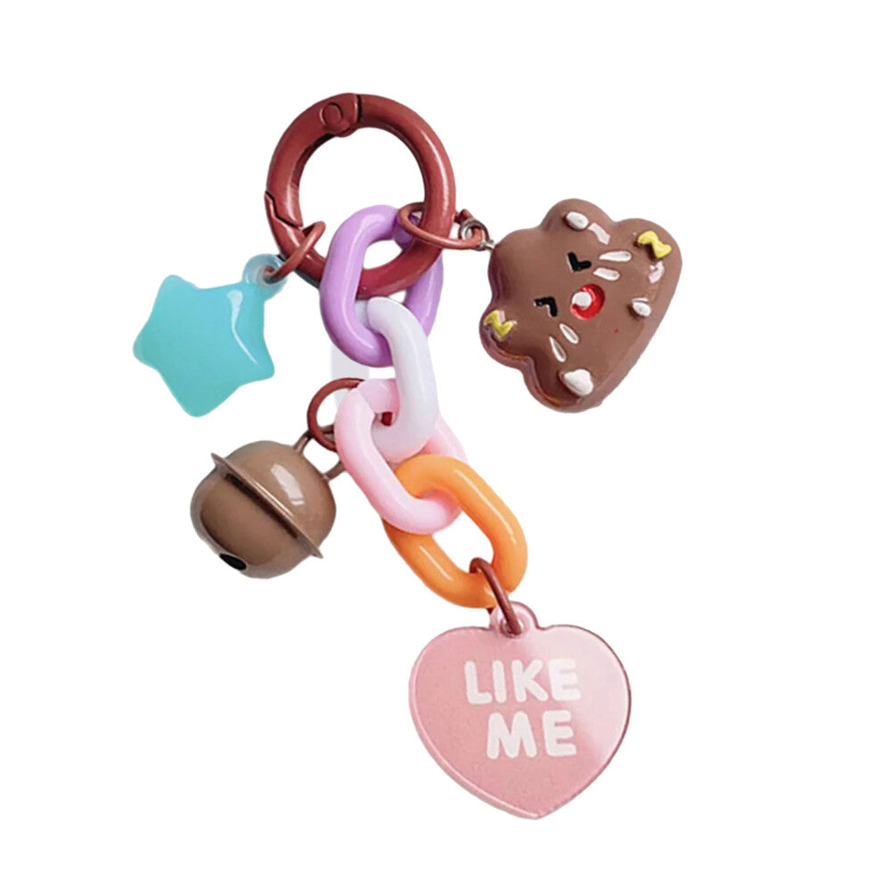 Unique Moon Cloud Star Bell Heart Pendant Keychain-Coffee