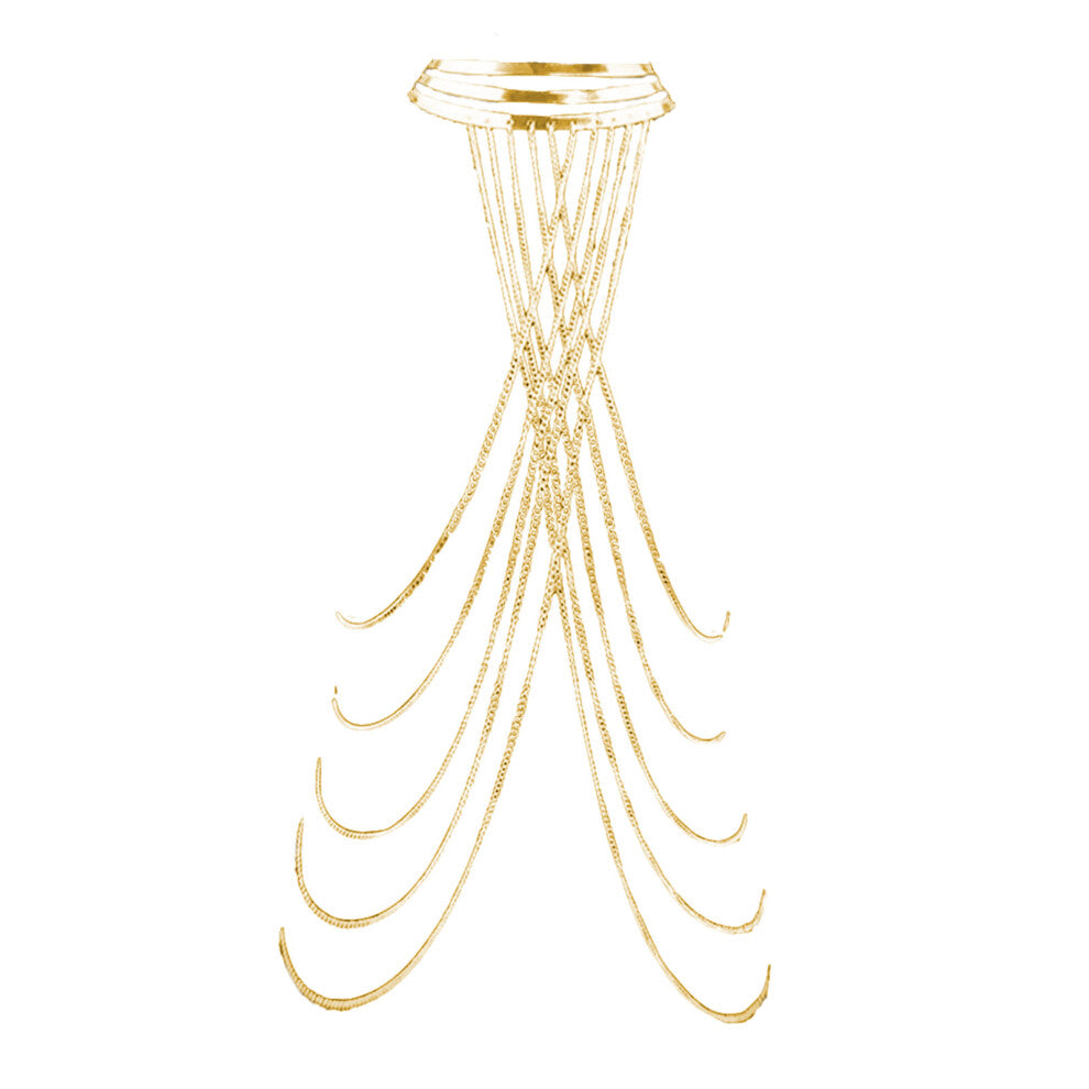 Elegant Layered Tassels Neck Chain Body Chain Collar-Gold
