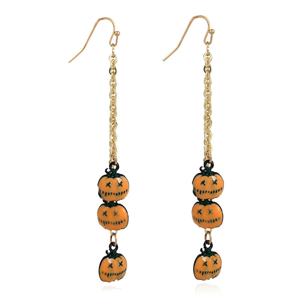 4 Pcs-Pair Pumpkin Shape Long Earrings Golden