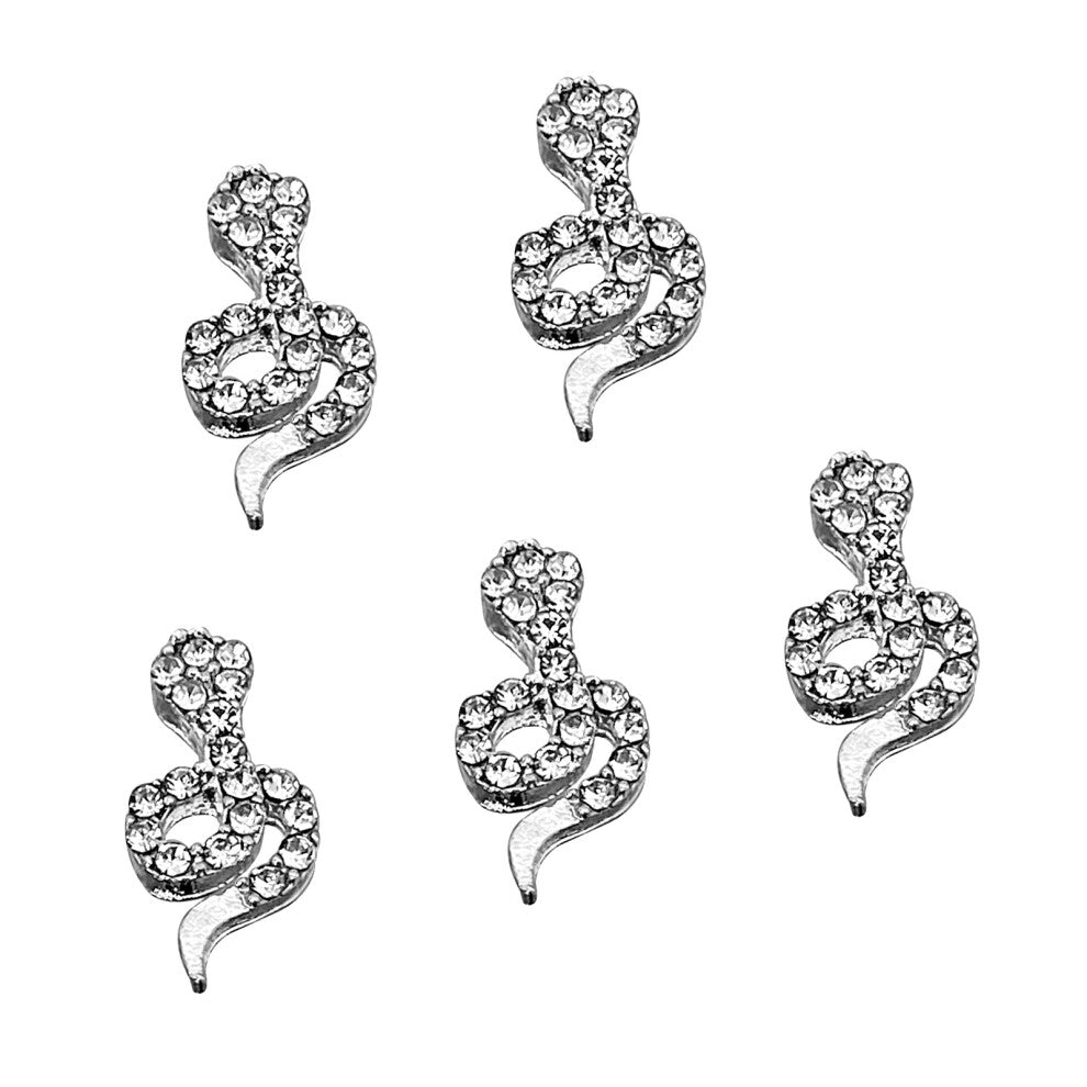 5 Pcs 3D Snake Nails Art Charms Nails Rhinestones Nails-Silver