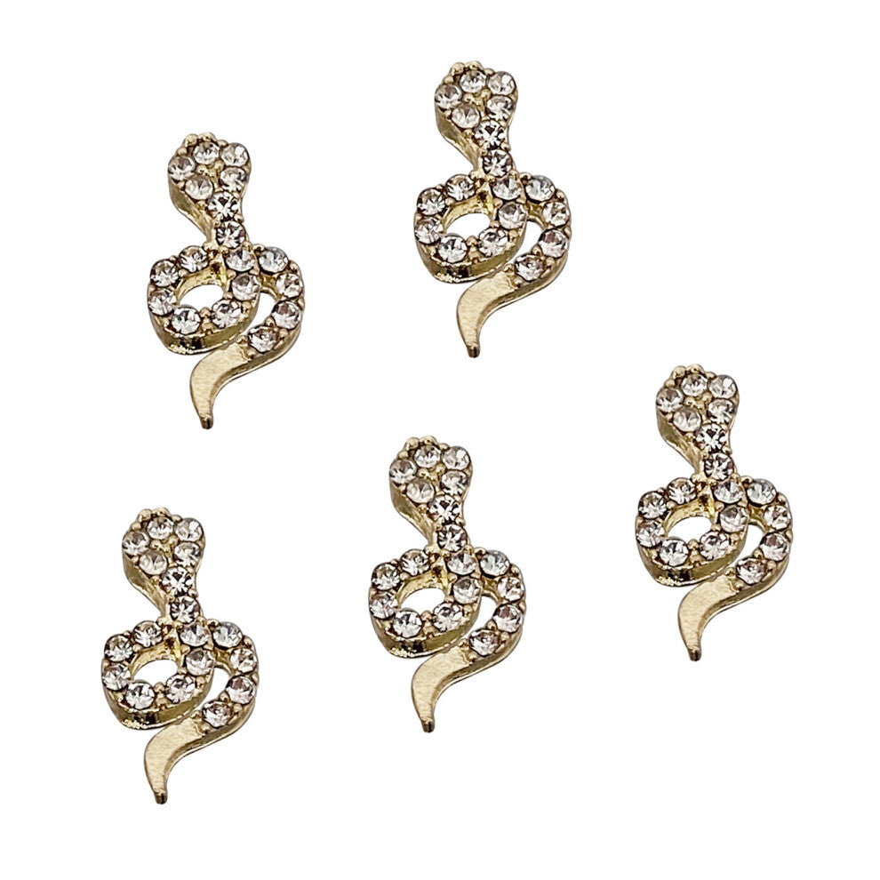 5 Pcs 3D Snake Nails Charms Snake Nails Art Rhinestones-Gold