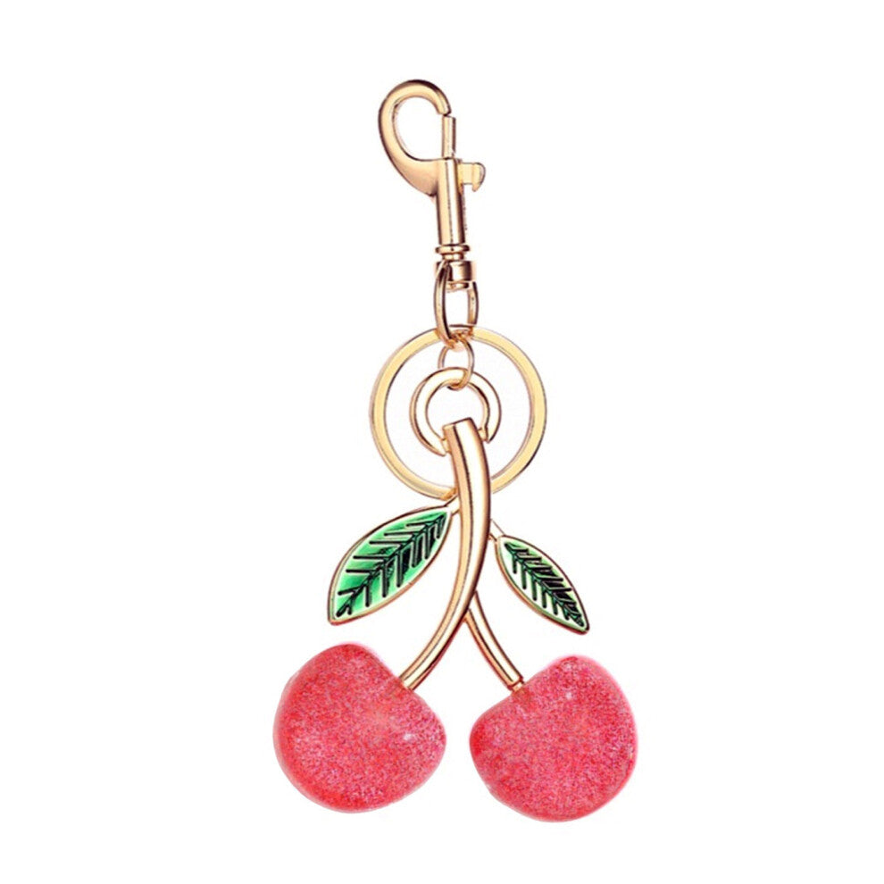 Glitter Cherry Bag Accessory Fashion Keychain Alloy Resin-Pink