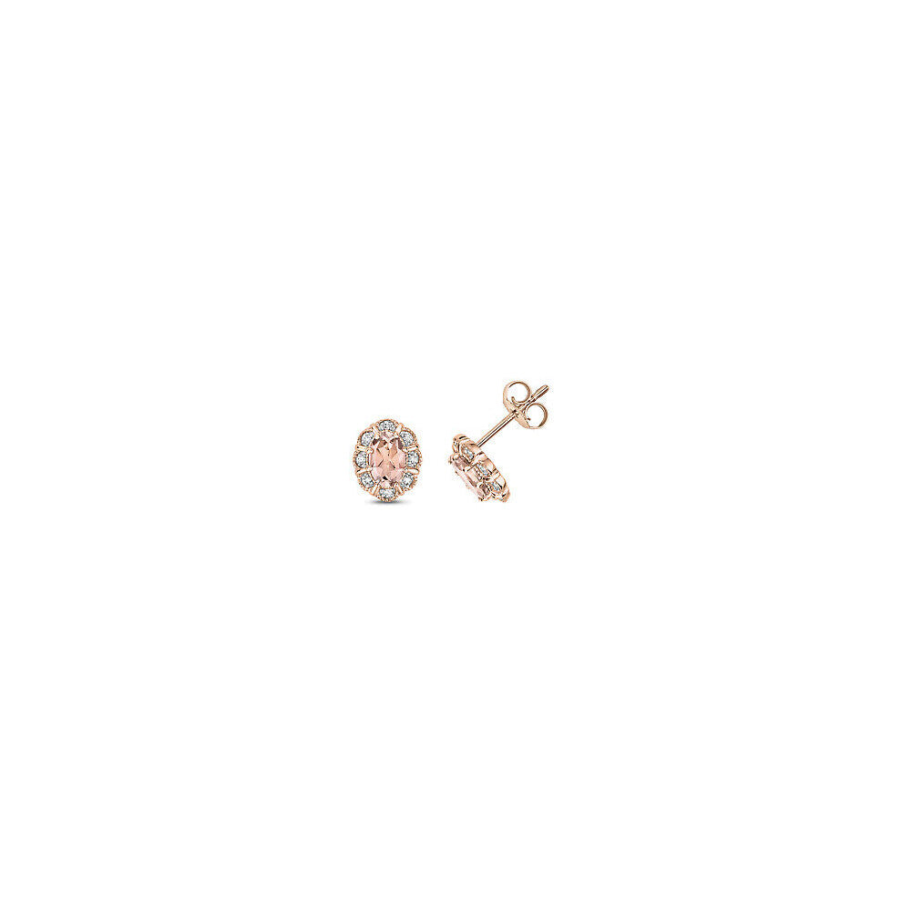Morganite & Diamond Oval Stud Earrings 9ct Rose Gold Studs