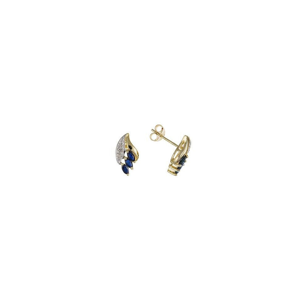 Sapphire and Diamond Earrings Yellow Gold Marquise Stud Natural Stones