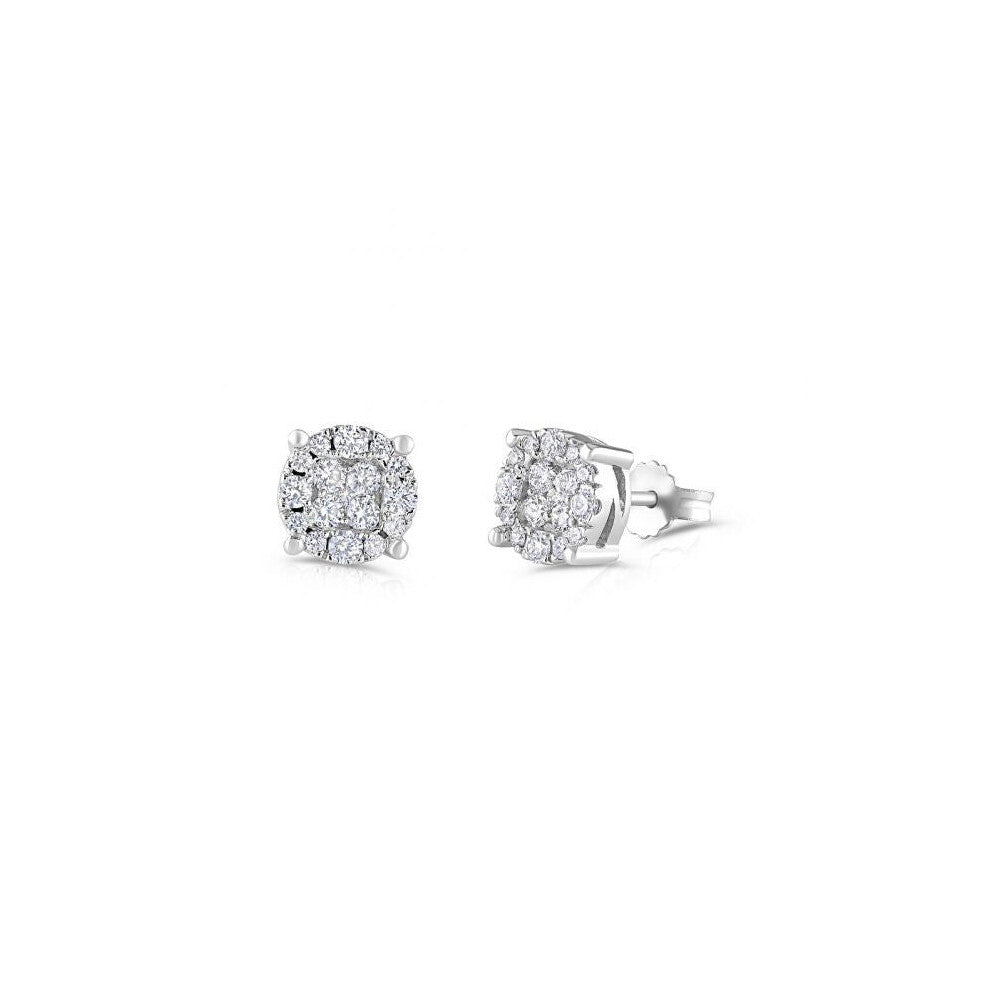 18ct White Gold 0.75ct Cluster Diamond Studs Hallmarked - 8.2mm