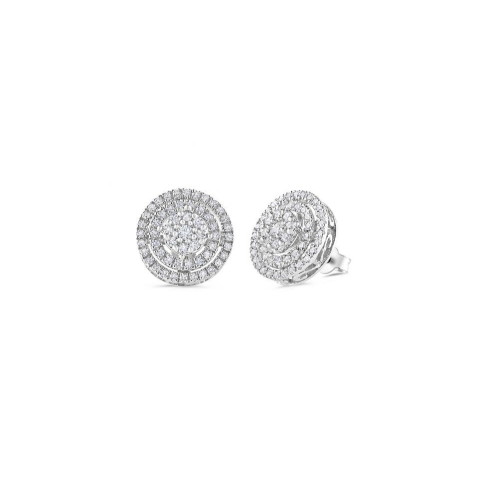 18ct White Gold Multi Circles 0.70ctw Diamond Stud Earrings Hallmarked 12.6mm