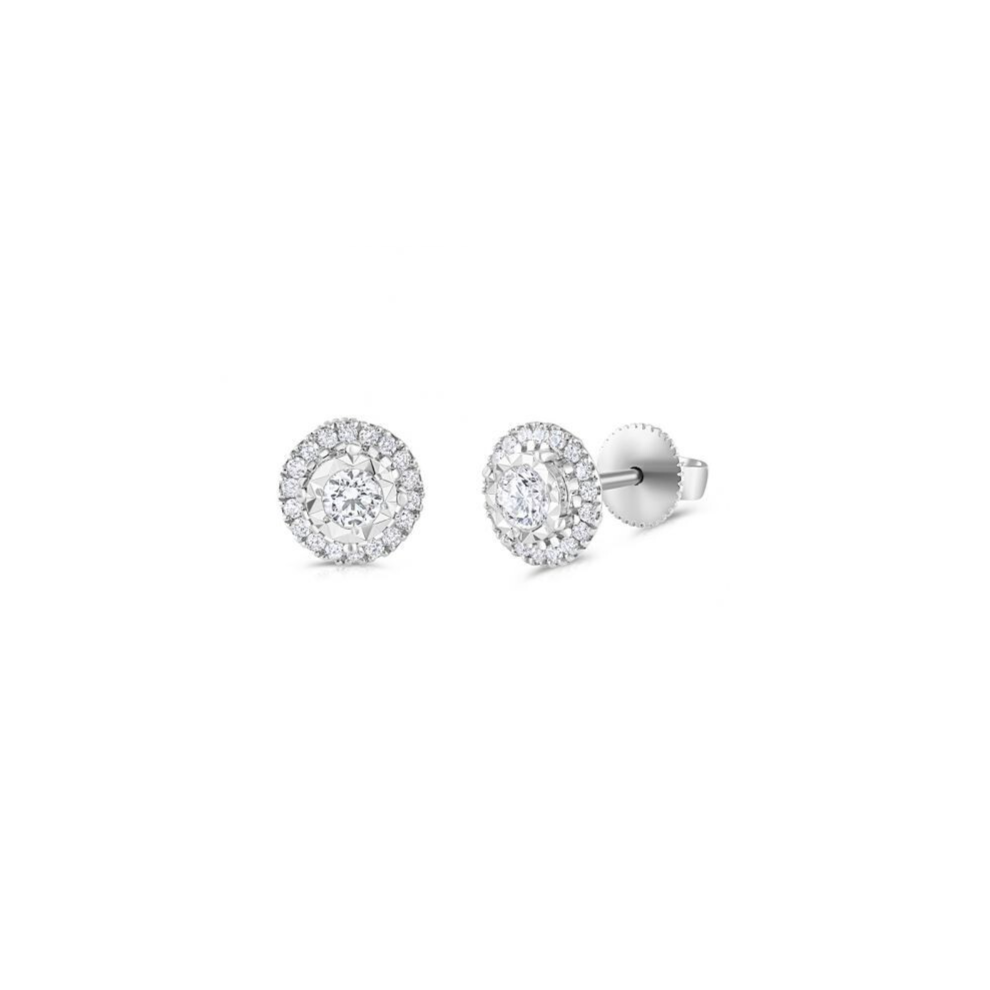 18ct White Gold Halo 0.50ctw Diamond Studs Hallmarked 8mm