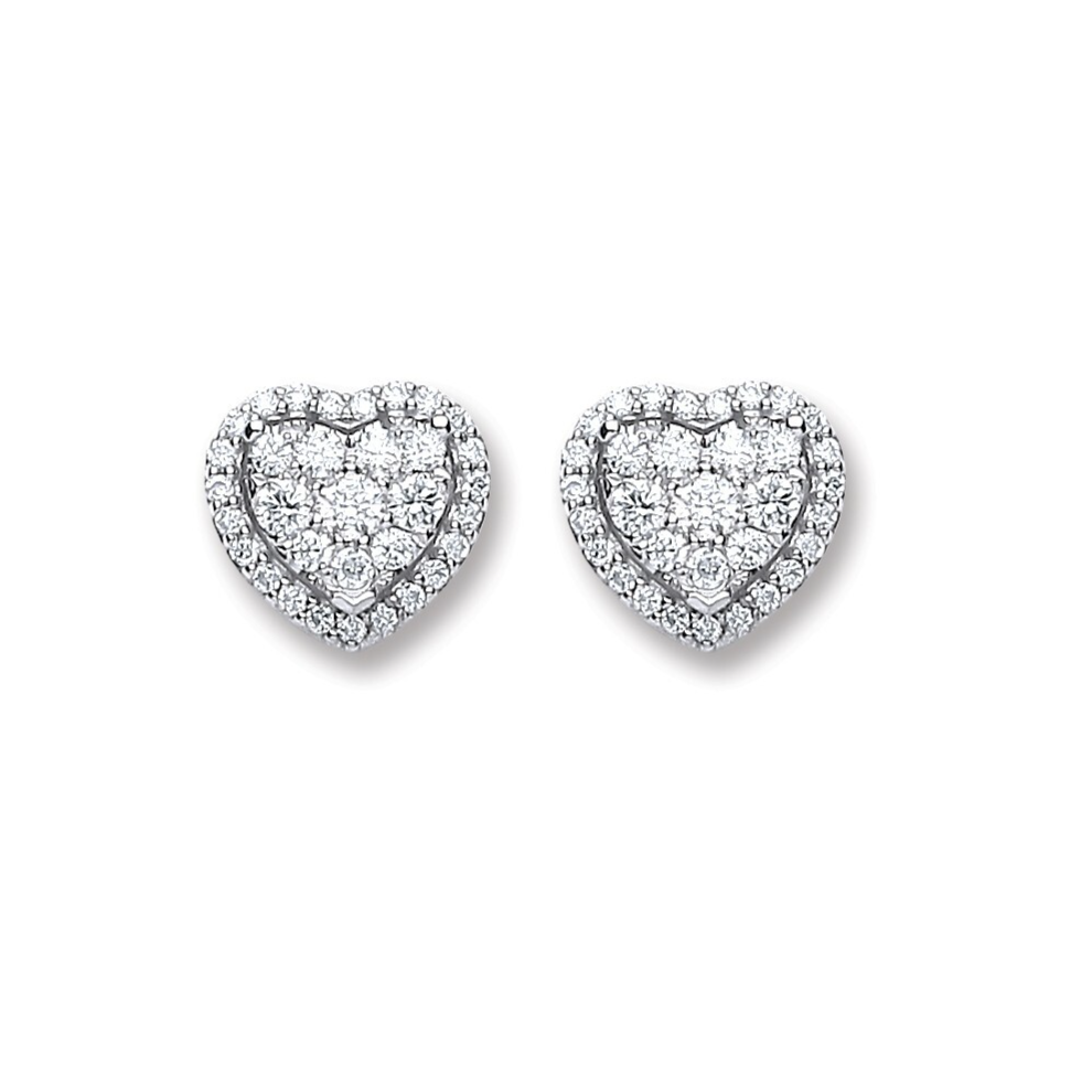 18ct White Gold 0.45ct Diamond Heart Stud Earrings Hallmarked - 8.5mm