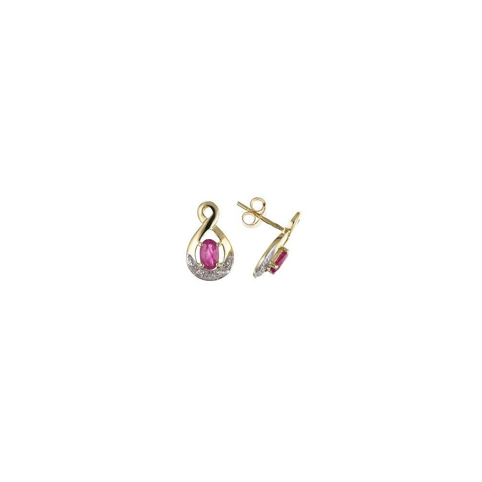 Ruby and Diamond Earrings Yellow Gold Stud Twist Studs Hallmarked Natural Stones