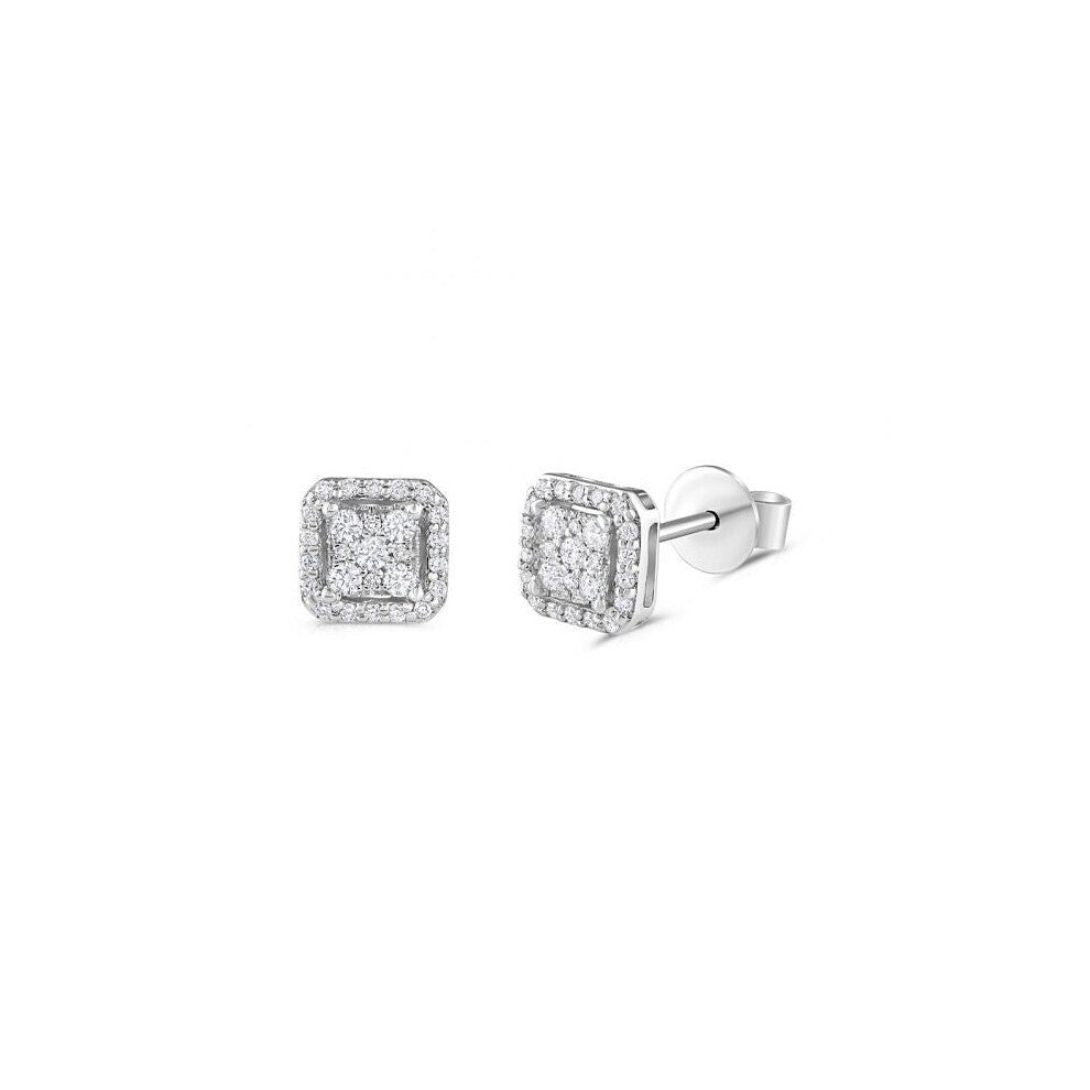 18ct White Gold 0.22ct Diamond Stud Square Earrings Hallmarked - 6.4mm
