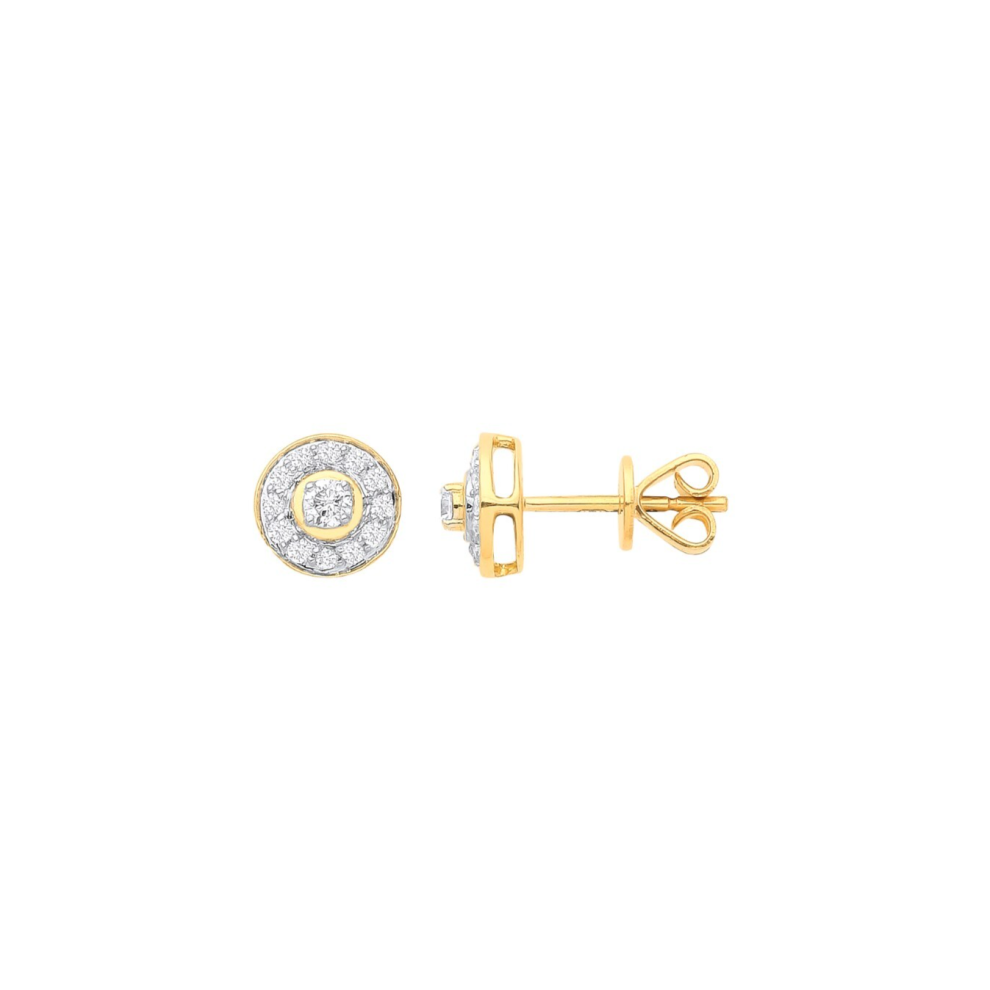 18ct Yellow Gold Halo 0.24ctw Diamond Studs Hallmarked 7mm Diameter